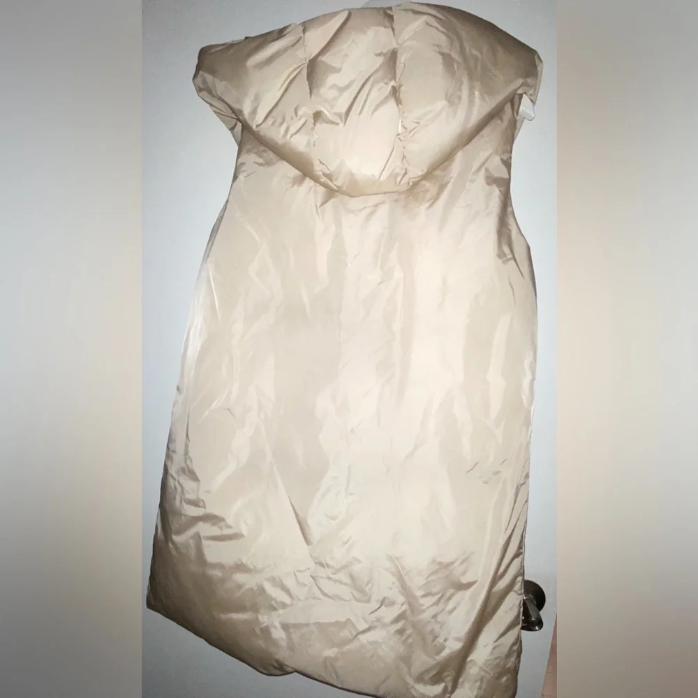 MANGO MNG Hooded Long Puffer Vest women’s Small S champagne double front zipper - Picture 3 of 16